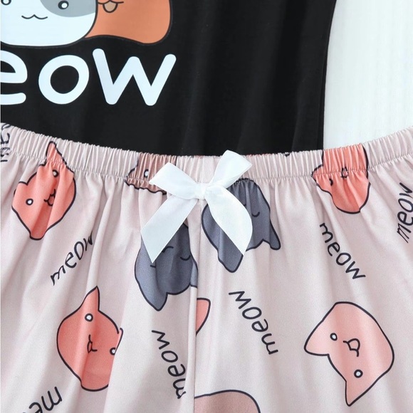 Black and Pink Cat Print Pajama Set - Picture 6 of 8